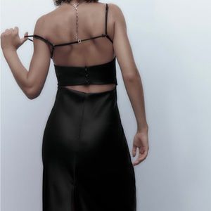 XS black satin midi dress